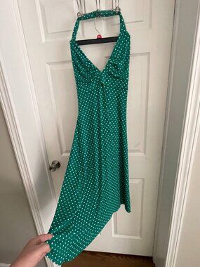 Arden B Green with white poka dot Halter dress with Shift hemline